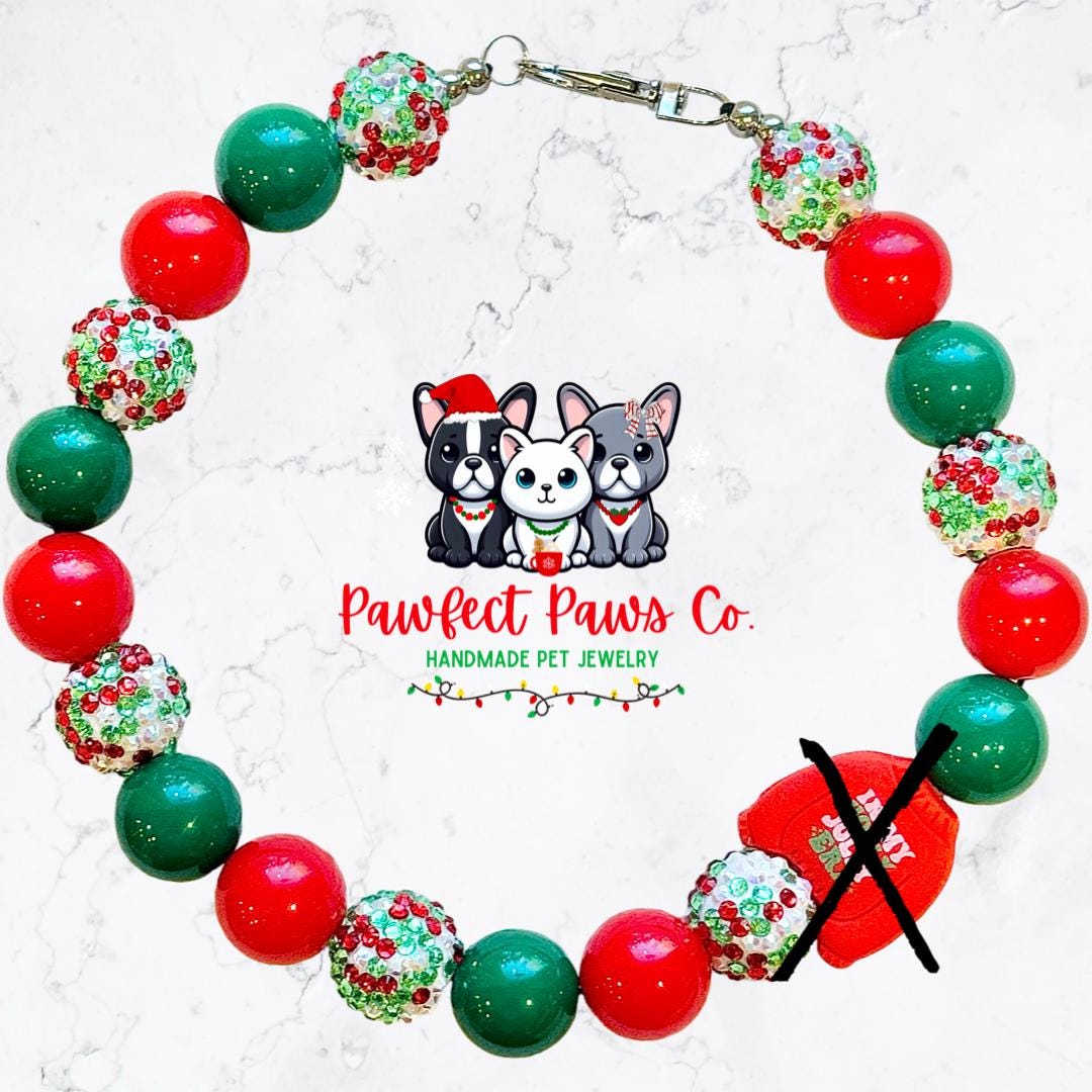 Holly Jolly Era* Red, Green & Gold Sparkle Bell Custom Beaded Dog/Cat Necklace!