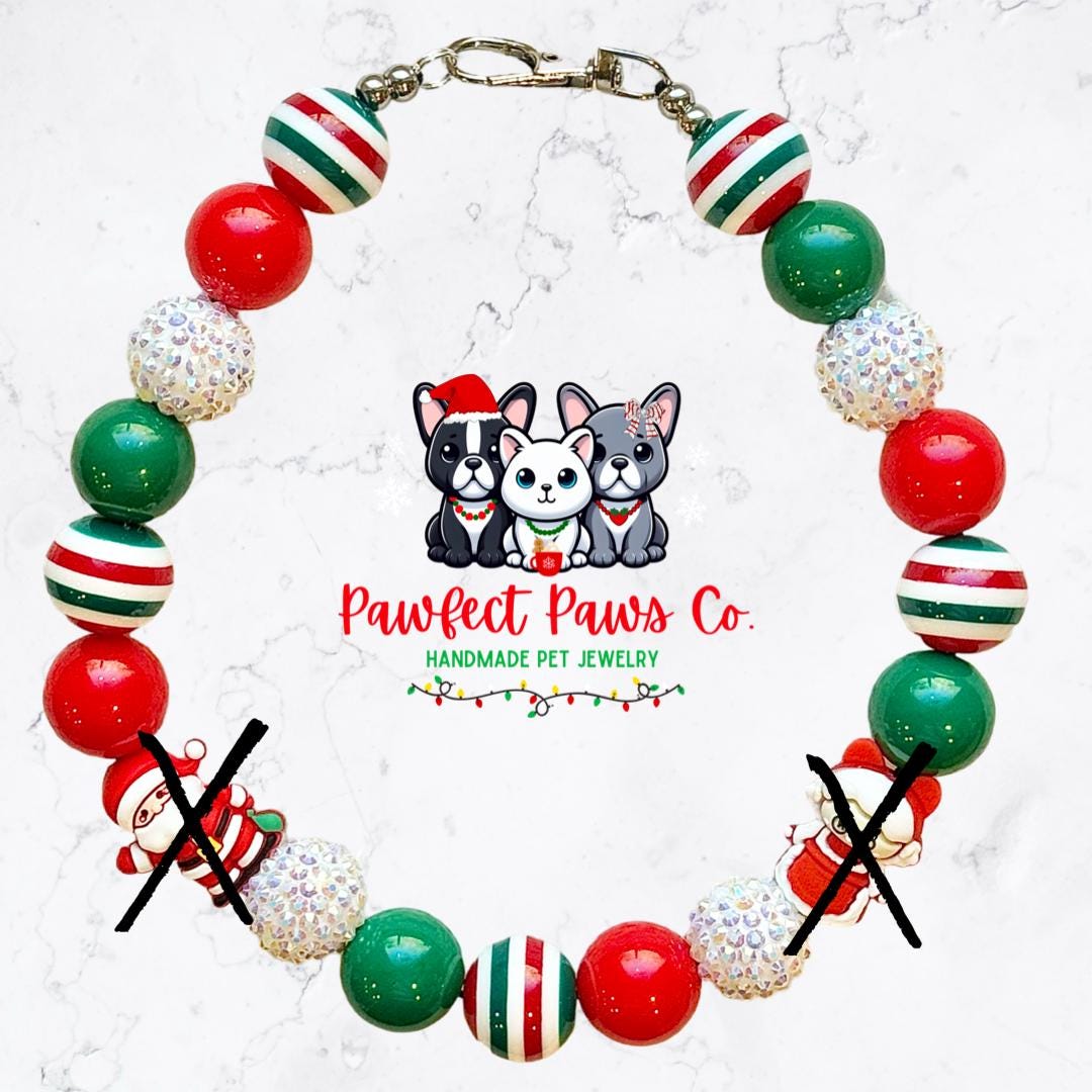 Mr & Mrs* Red, Green and White Sparkle Santa Mrs Claus Custom Beaded Dog/Cat Necklace!