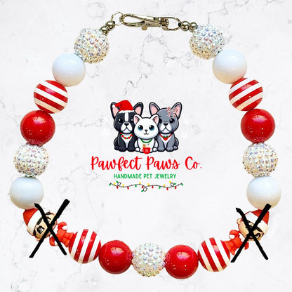 Elf on the Shelf* Red & White Sparkle Christmas Elf Custom Beaded Dog/Cat Necklace!