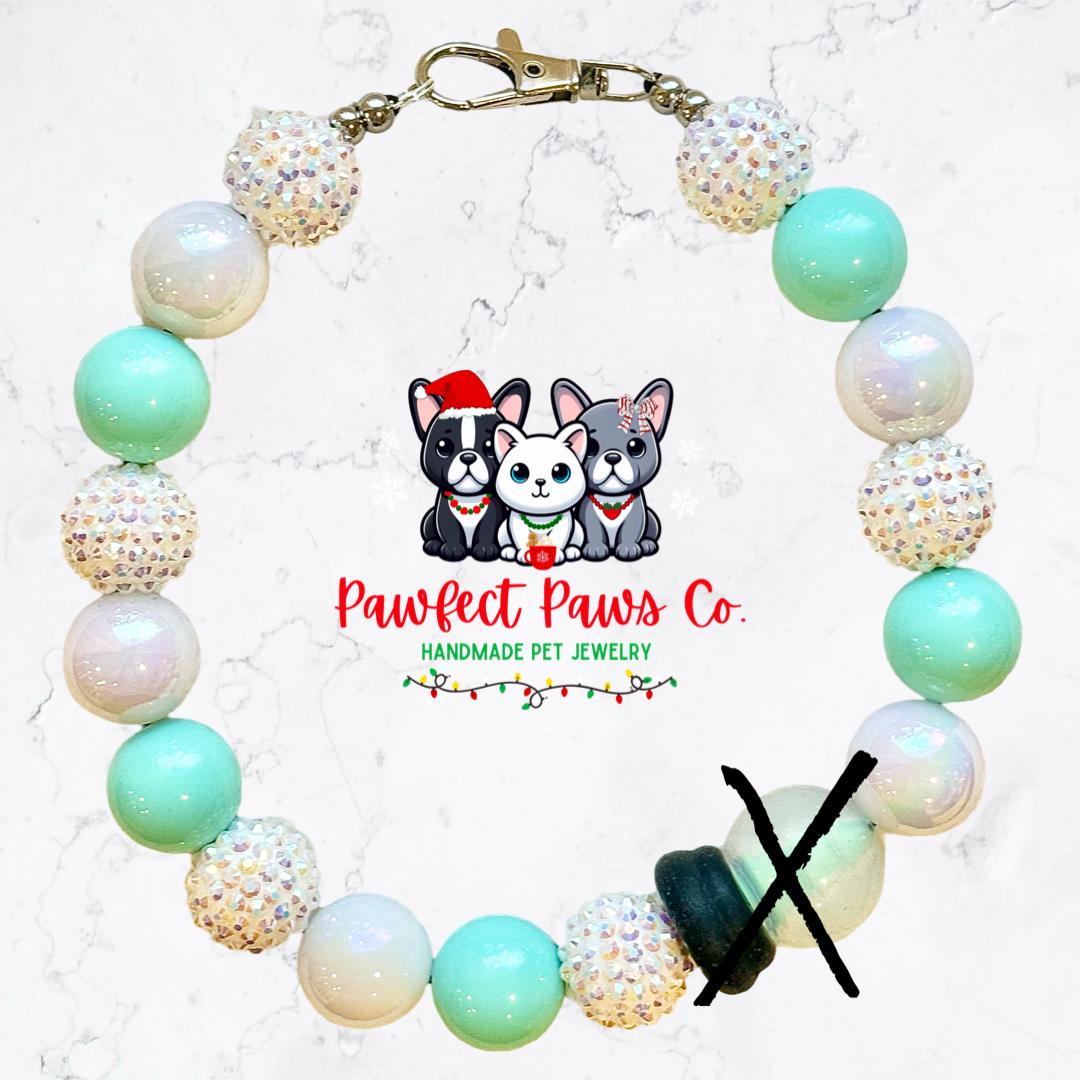 Snowglobe Shimmer* Teal & White Sparkle Christmas Snowglobe Custom Beaded Dog/Cat Necklace!