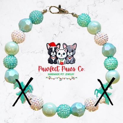 Dashing Through The Snow* Teal & White Sparkle Christmas Reindeer Custom Beaded Dog/Cat Necklace!