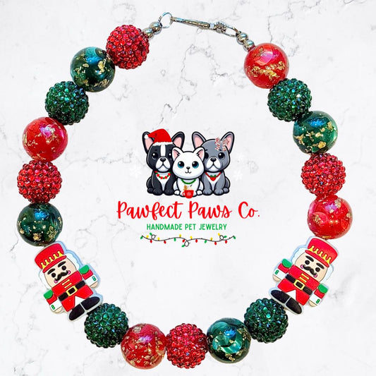 The Nutcracker* Red & Green Sparkle Christmas Nutcracker Custom Beaded Dog/Cat Necklace!