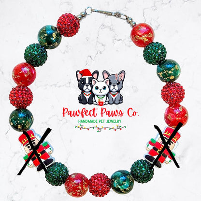 The Nutcracker* Red & Green Sparkle Christmas Nutcracker Custom Beaded Dog/Cat Necklace!