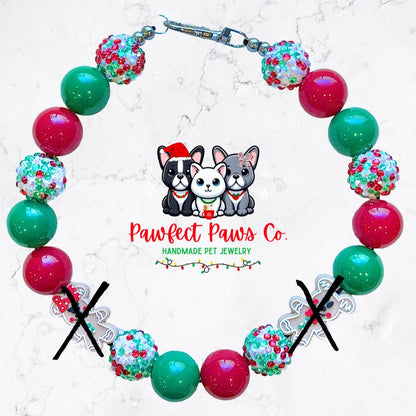 Gingermouse* Red & Green Sparkle Christmas Gingerbread Mickey Minnie Custom Beaded Dog/Cat Necklace!