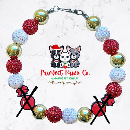 Jingle Bell Rock* Red, Gold & White Sparkle Christmas Ornament Custom Beaded Dog/Cat Necklace!