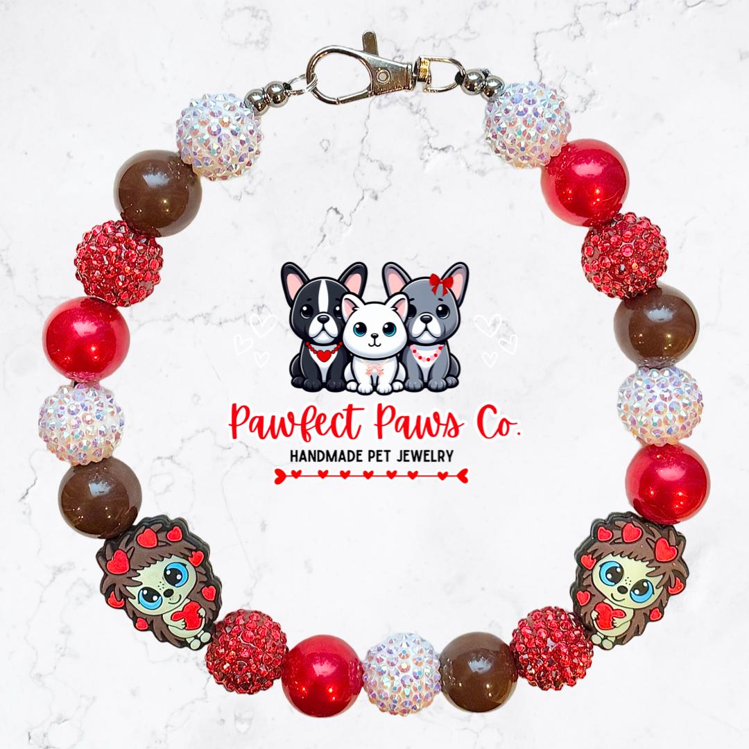 HedgeHugs* Brown, Red & White Sparkle Valentines Day Custom Beaded Dog/Cat Necklace!