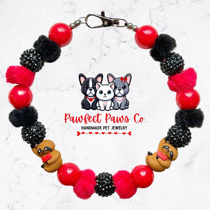 I’m a Clinger* Red & Black Sparkle Valentines Day Sloth Custom Beaded Dog/Cat Necklace!