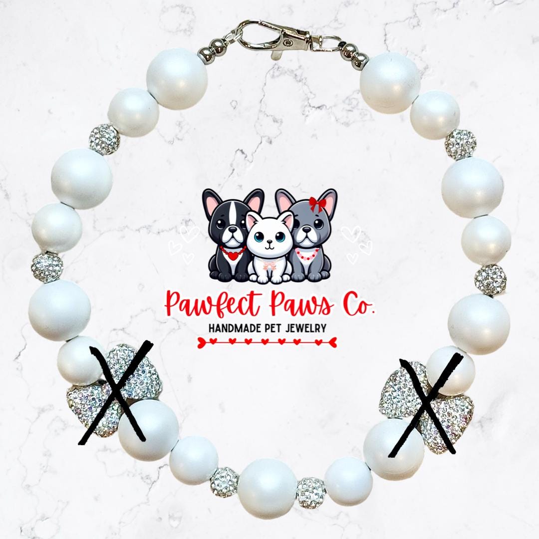 Be My Bow* White Pearl Valentines Day Bows Custom Beaded Dog/Cat Necklace!