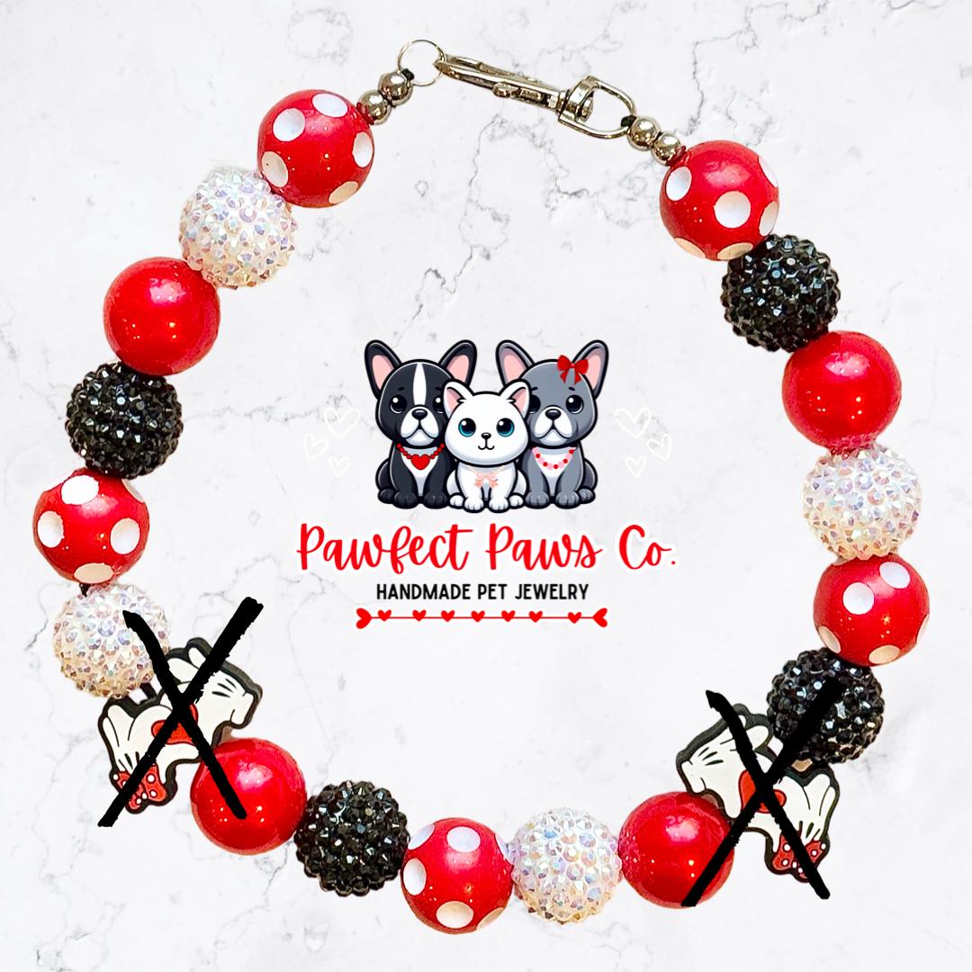 Minnie’s Valentine* Red, White & Black Sparkle Valentines Day Minnie Mouse Custom Beaded Dog/Cat Necklace!