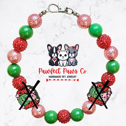 One in a Melon* Green & Red Sparkle Valentines Day Watermelons Custom Beaded Dog/Cat Necklace!