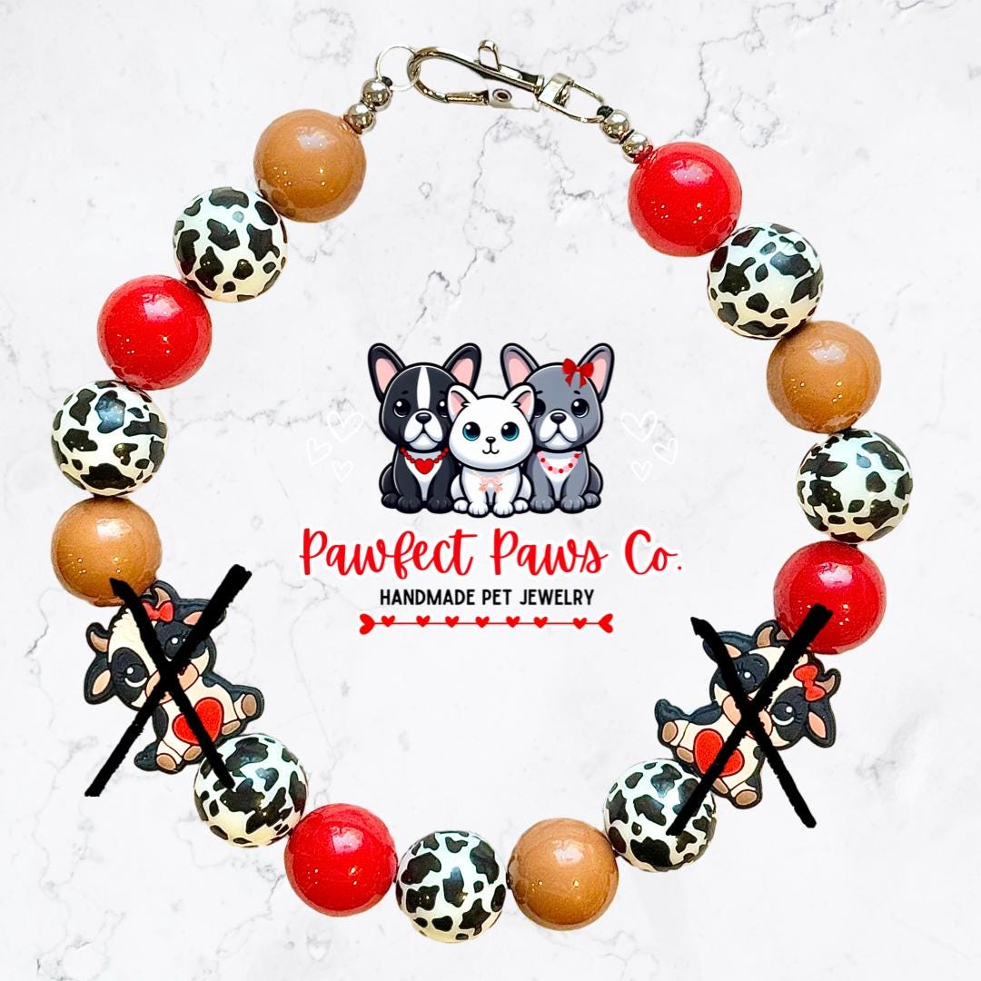 I Love Moo* Red & Tan Valentines Day Cow Custom Beaded Dog/Cat Necklace!