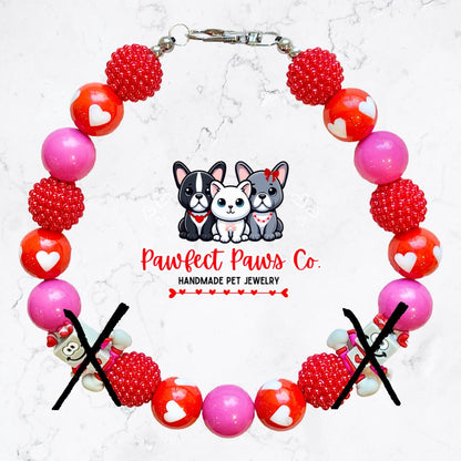 Valen-Bot* Pink & Red Sparkle Valentines Day Robots Custom Beaded Dog/Cat Necklace!