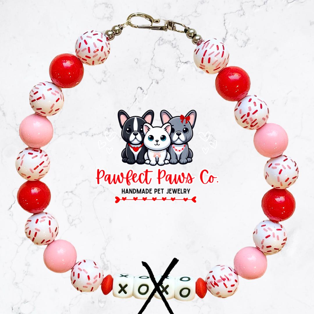 XOXO* Pink & Red Sprinkle Valentines Day Custom Beaded Dog/Cat Necklace!