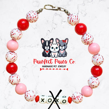 XOXO* Pink & Red Sprinkle Valentines Day Custom Beaded Dog/Cat Necklace!