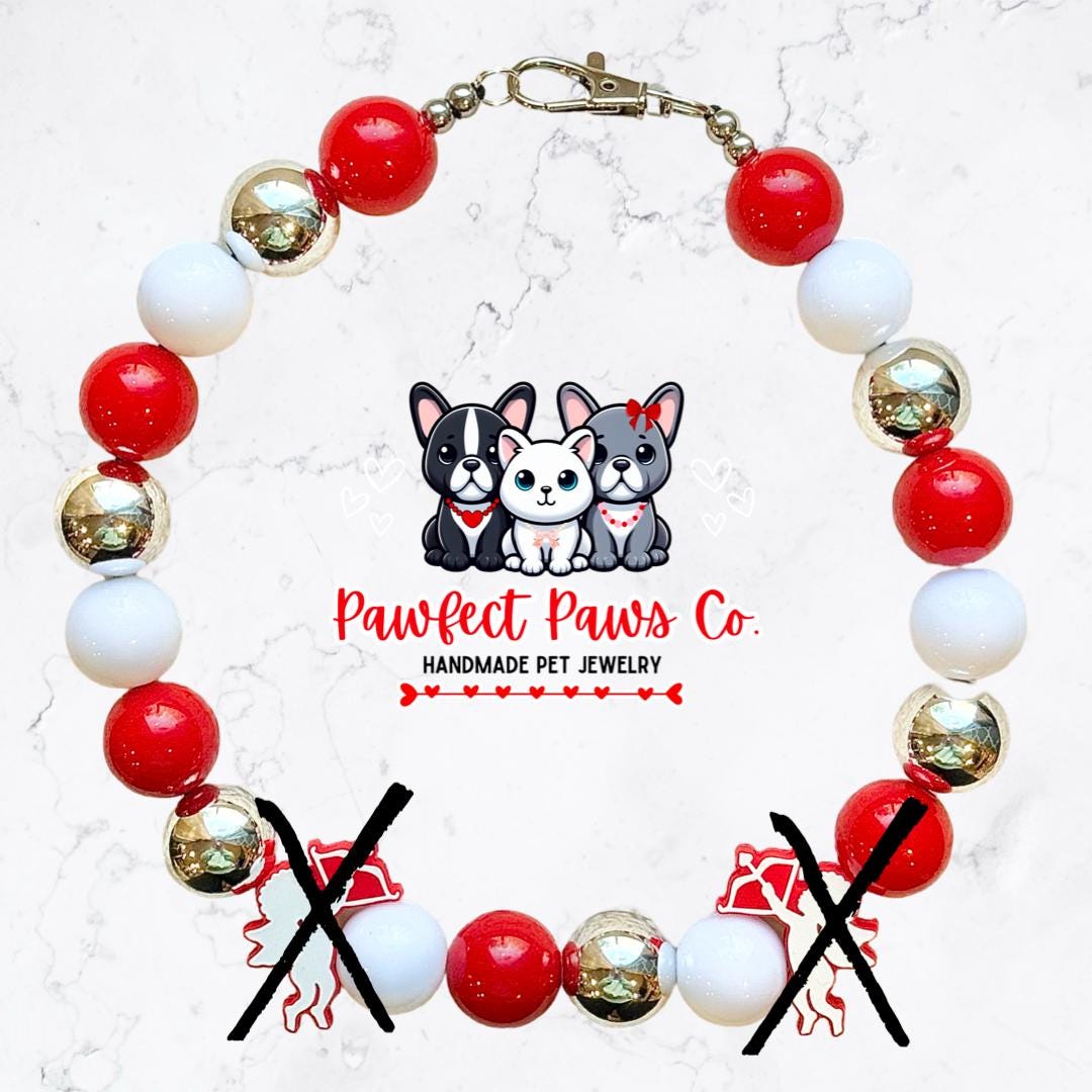 Cupid’s Arrow* Red, White & Silver Valentines Day Cupid Custom Beaded Dog/Cat Necklace!