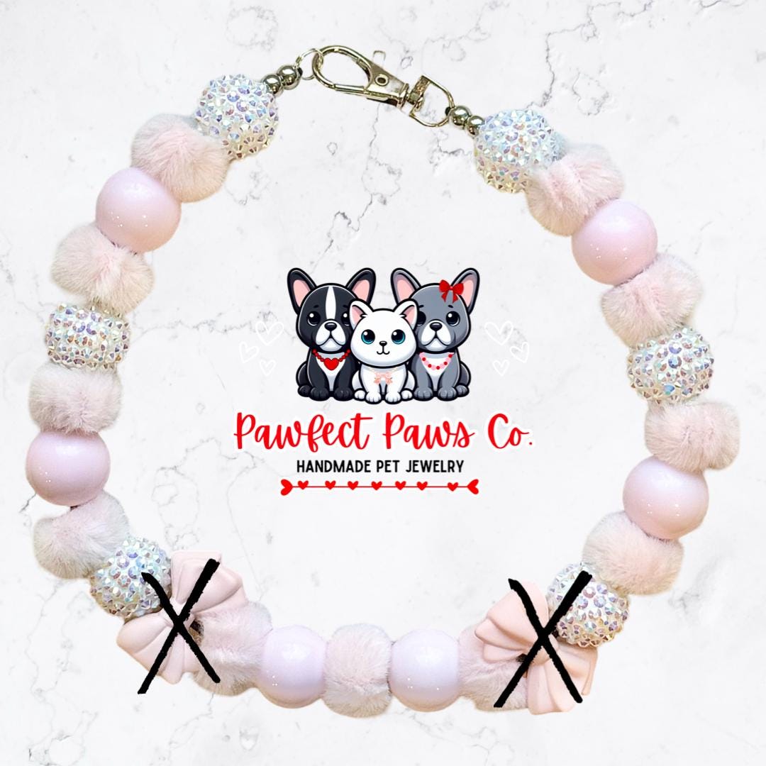 Blushing Bow* Pink & White Sparkle Valentines Day Bow Custom Beaded Dog/Cat Necklace!