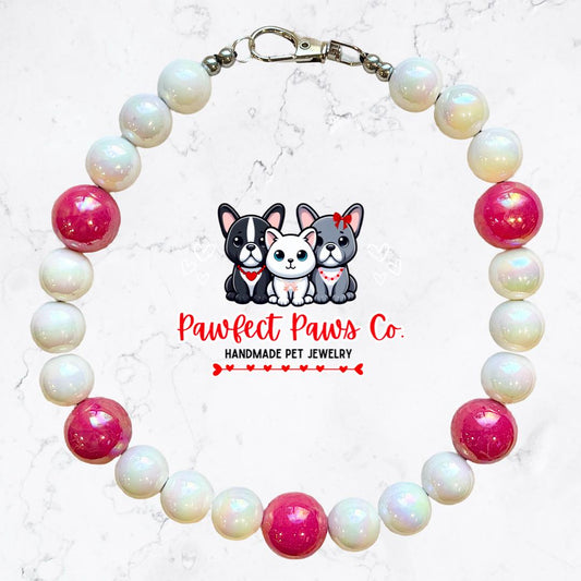 Miss Valentine* Pink & White Valentines Day Custom Beaded Dog/Cat Necklace!