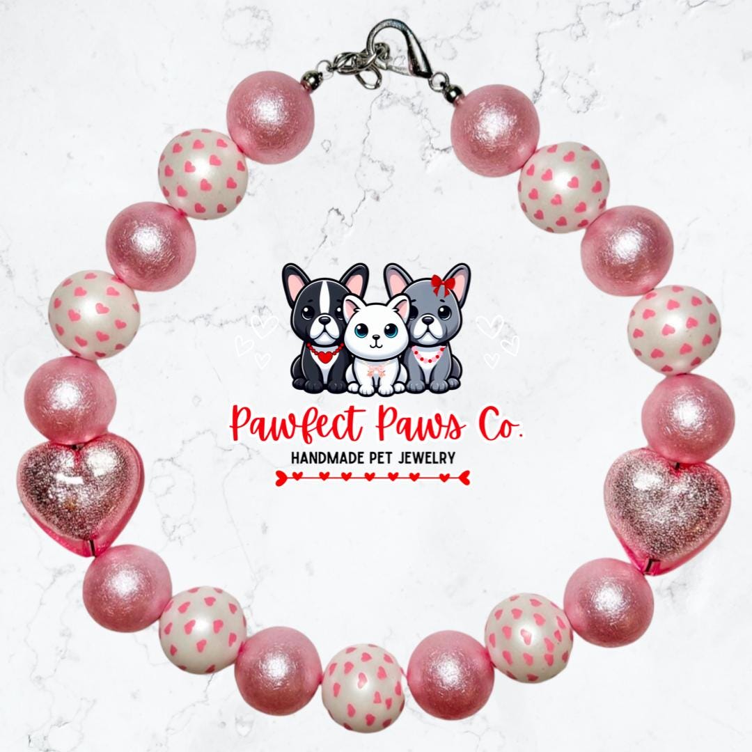 Adore You* Pink Valentines Day Hearts Custom Beaded Dog/Cat Necklace!