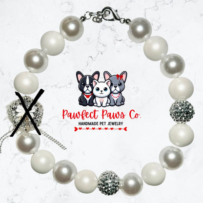 Marry Me* White & Silver Sparkle Luxury Valentines Day Custom Beaded Dog/Cat Necklace!