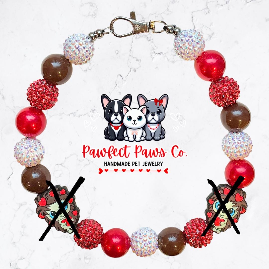 HedgeHugs* Brown, Red & White Sparkle Valentines Day Custom Beaded Dog/Cat Necklace!