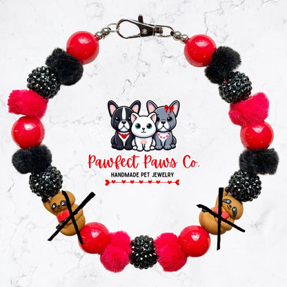 I’m a Clinger* Red & Black Sparkle Valentines Day Sloth Custom Beaded Dog/Cat Necklace!