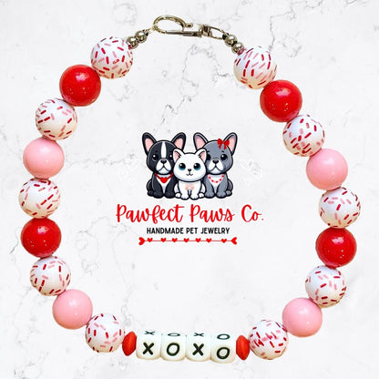 XOXO* Pink & Red Sprinkle Valentines Day Custom Beaded Dog/Cat Necklace!