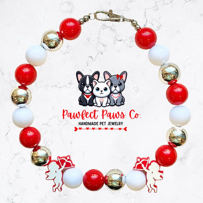 Cupid’s Arrow* Red, White & Silver Valentines Day Cupid Custom Beaded Dog/Cat Necklace!