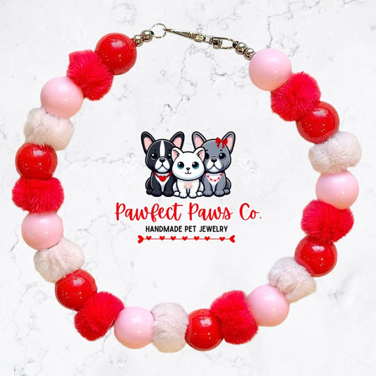 Love Me Furever* Pink & Red Valentines Day Custom Beaded Dog/Cat Necklace!