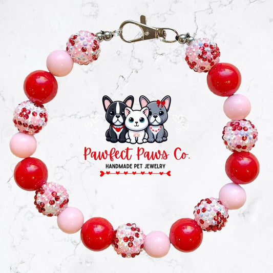 Hugs & Kisses* Pink and Red Sparkle Valentines Day Custom Beaded Dog/Cat Necklace!