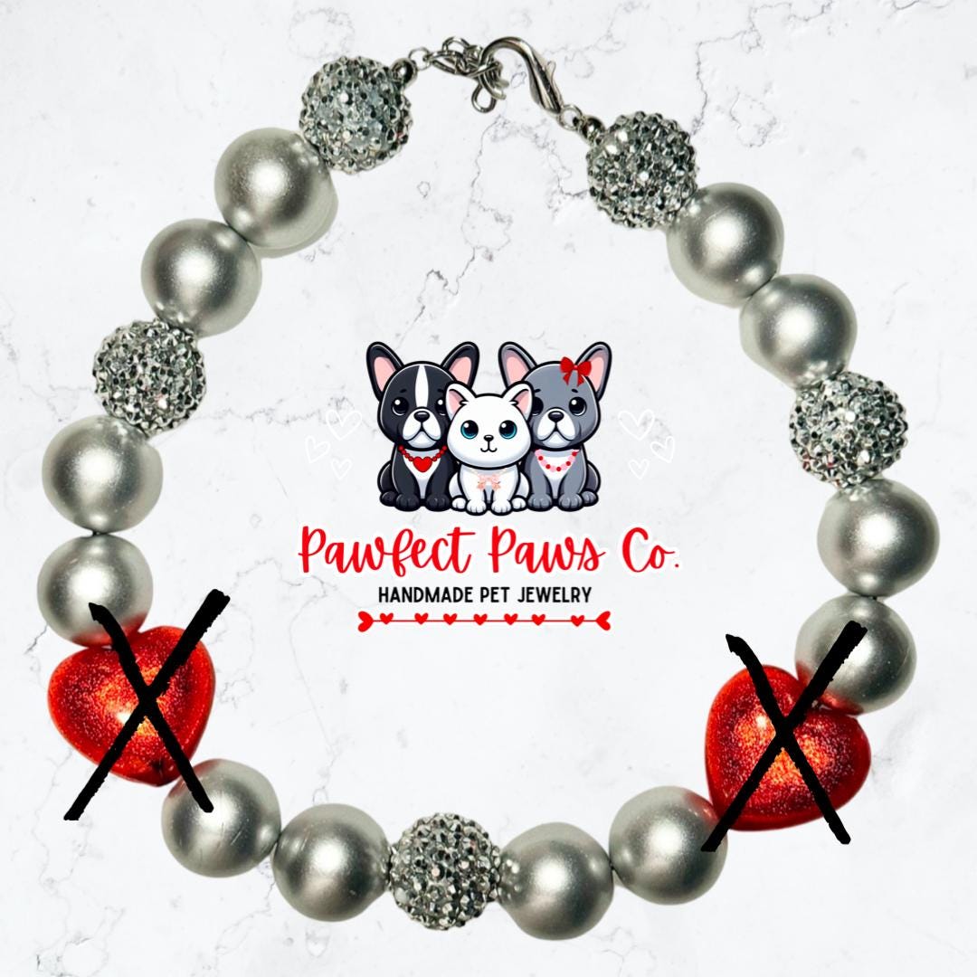 Endless Love* Silver Sparkle Valentines Day Red Hearts Custom Beaded Dog/Cat Necklace!