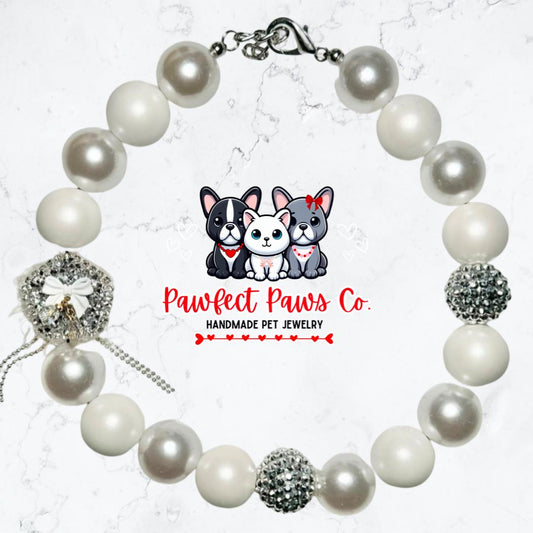 Marry Me* White & Silver Sparkle Luxury Valentines Day Custom Beaded Dog/Cat Necklace!